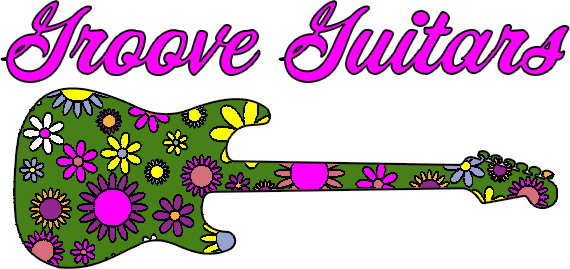 Logo for Groove Guitar with groovy flower print