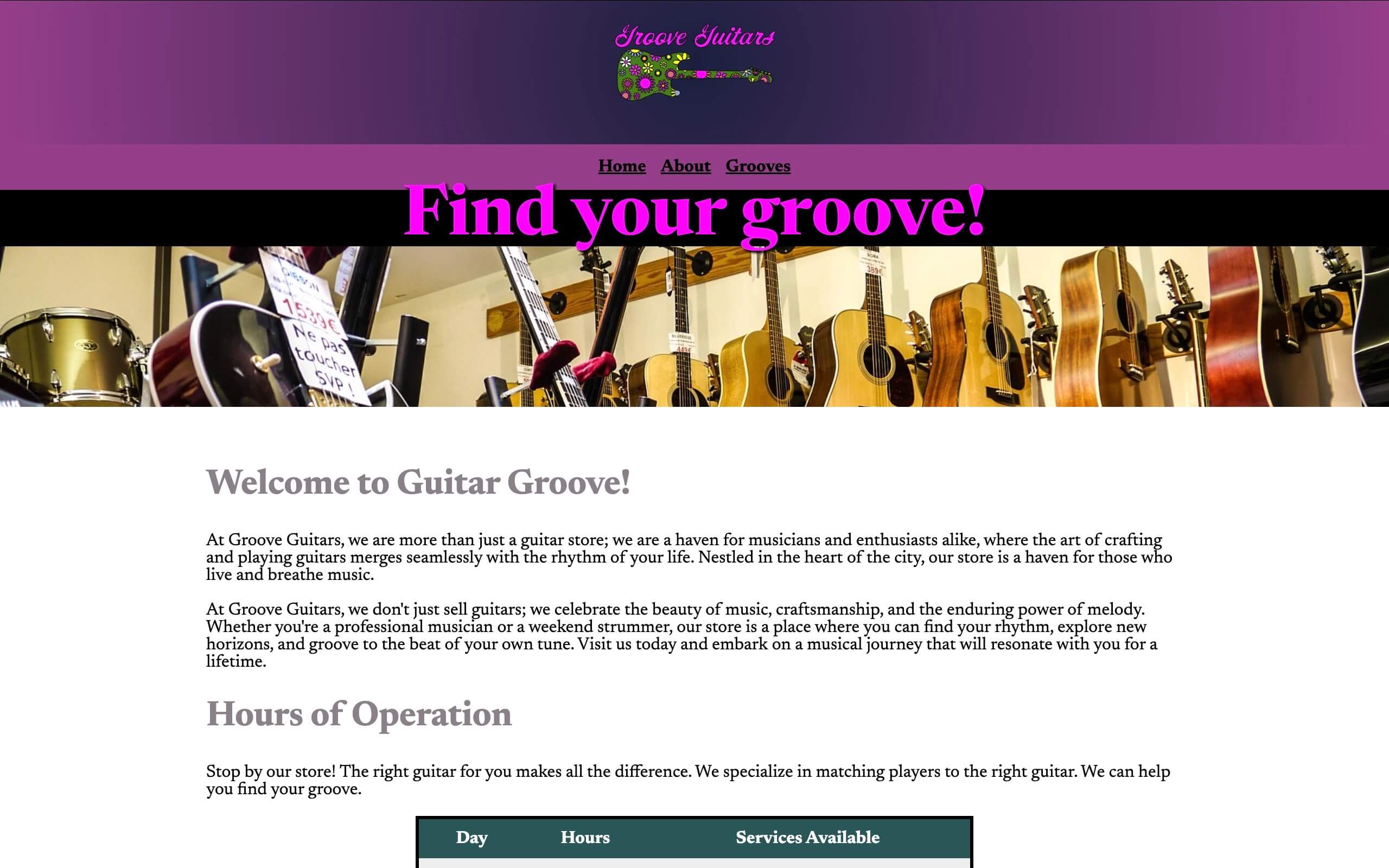 Guitar website sample