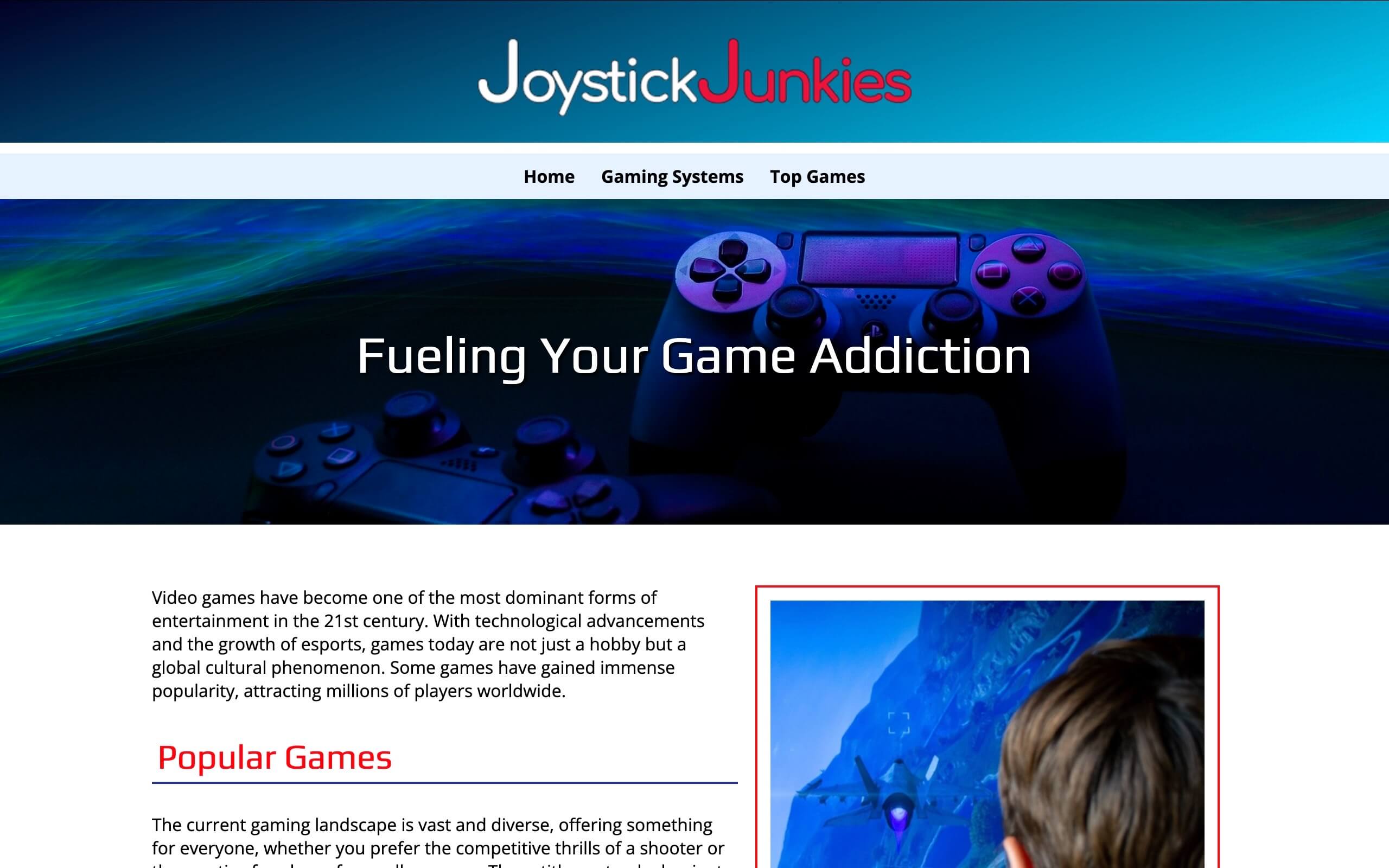 Video game website sample